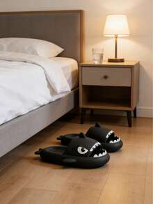SHARK SLIPPER Shark-Eye Men's Slippers, Fun Thick Sole, Perfect For The Beach, Home, Pool, And Bathroom; Comfortable Indoor Slippers, Also Available As Couple's Slippers. - Black - View 3
