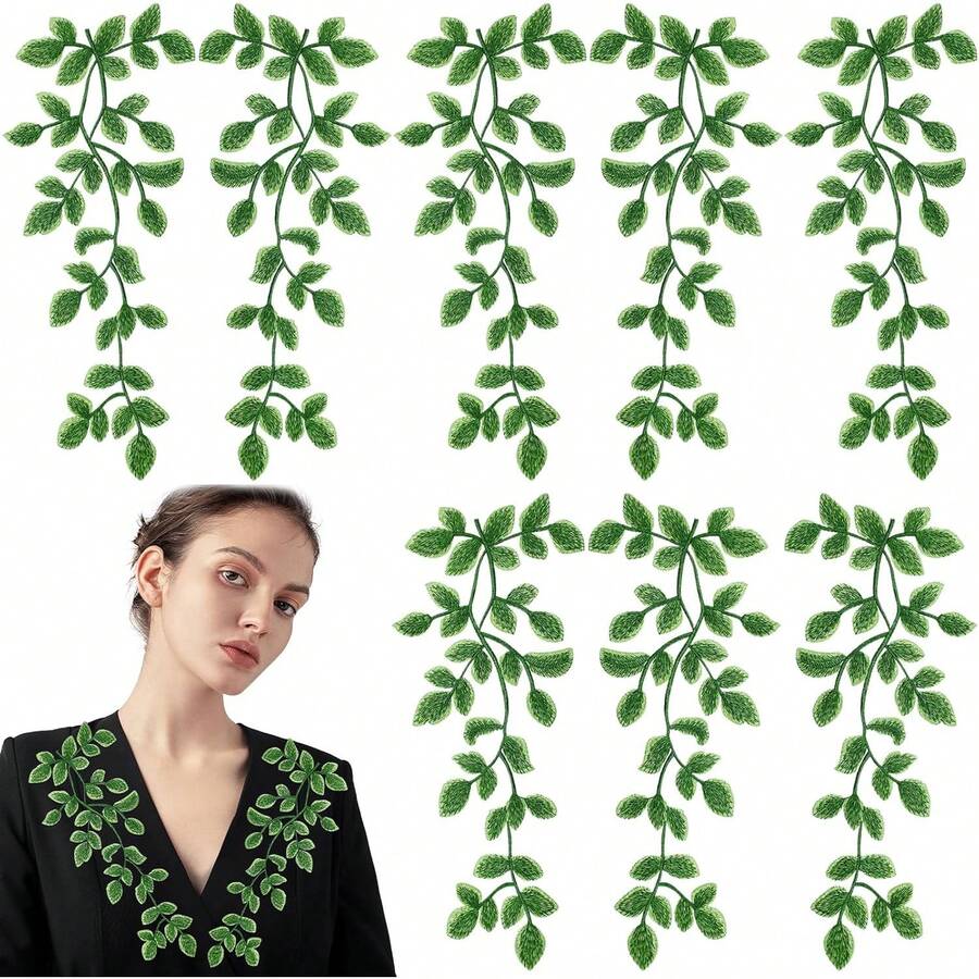 4 Pairs  Lace Forest Leaves Vine Applique Patches Leaf Sewing Embroidery Applique Bohemian Shoulder Collar Embellisent Decorative Patches Clothing Bags Accessory - White - View 1