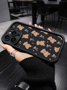 Teddy Bear Phone CaseCute Cartoon Style For IPhone 17 16 15 14 13 12 11 Plus Pro Max. Featuring Adorable Teddy Bear And Ribbon Pattern Perfect For Adding A Touch Of Playful . A Delightful Gift. - màu đen - Xem 2
