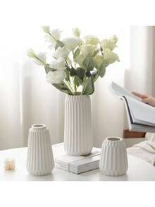 Vaso de cerâmica simples em estilo moderno, peça de decoração sofisticada para flores secas, plantas hidropônicas, sala de estar, quarto, escritório, rack de TV. - Branco - Ver 4