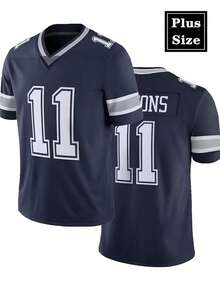 加大码男士11号海军蓝橄榄球球衣，达拉斯经典款，英文字母刺绣宽松短袖套头T恤，适合休闲、街头、派对、运动、跑步、健身等场合，男士礼物之选 - 藏蓝色 - 查看 1