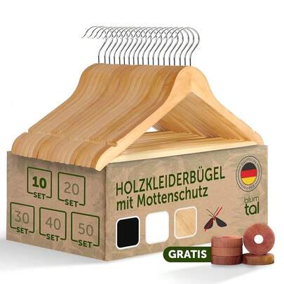 Blumtal Kleiderbügel Holz 10er Set - Holzbügel mit 360° drehbarem Metallhaken - Kleiderbügel Weiß + Zedernholz Mottenschutz - Kleiderbügel Holz Weiss + Anti-Rutsch-Schicht & Einkerbungen - Coat Hanger-6028