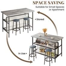3 Pieces Kitchen Island Set With 2 Bar Stools, Modern & Contemporary Style Dining Room Table And Chairs Set With 2-Tier Storage Shelves, Counter Height Bar Table Set For 2, 3 PCS Kitchen Table Set With 2 Chairs For Kitchen, Dining Room, Restaurant - Màu xám phong hóa - Xem 8