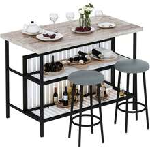 3 Pieces Kitchen Island Set With 2 Bar Stools, Modern & Contemporary Style Dining Room Table And Chairs Set With 2-Tier Storage Shelves, Counter Height Bar Table Set For 2, 3 PCS Kitchen Table Set With 2 Chairs For Kitchen, Dining Room, Restaurant - Màu xám phong hóa - Xem 10