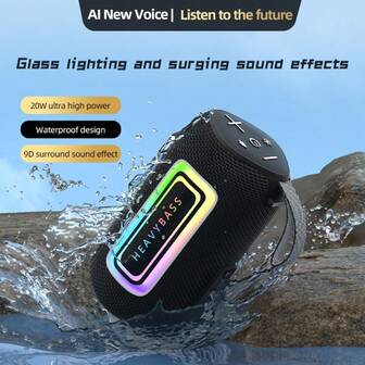 Bärbar trådlös LED-högtalare med tung bas, vattentät utomhushögtalare, USB-högtalare med stöd för AUX, TF, FM-subwoofer, högtalare