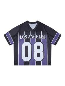 Áo thun nam thời trang thể thao phong cách Los Angeles, cổ chữ V, tay ngắn, in sọc, chất liệu lưới, in số 08, thiết kế phối họa tiết tối giản, phù hợp cho trang phục thường ngày mùa xuân/hè, phong cách đường phố. - màu đen - Xem 10