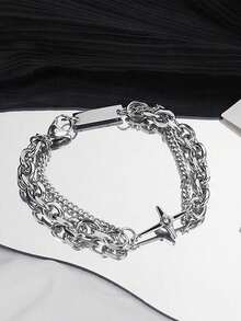 1pc Fashion Hiphop Cross Star Rhinestone Couple Bracelet, Unisex