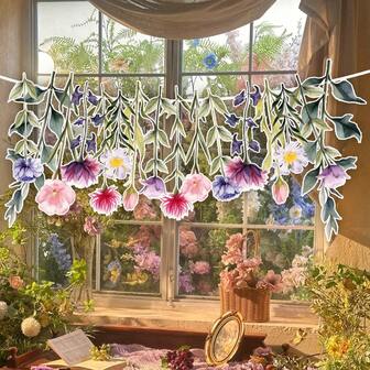 Decoraciones de fiesta con flores de papel, conjunto de banderines con flores de estilo campestre, banderas de ambiente