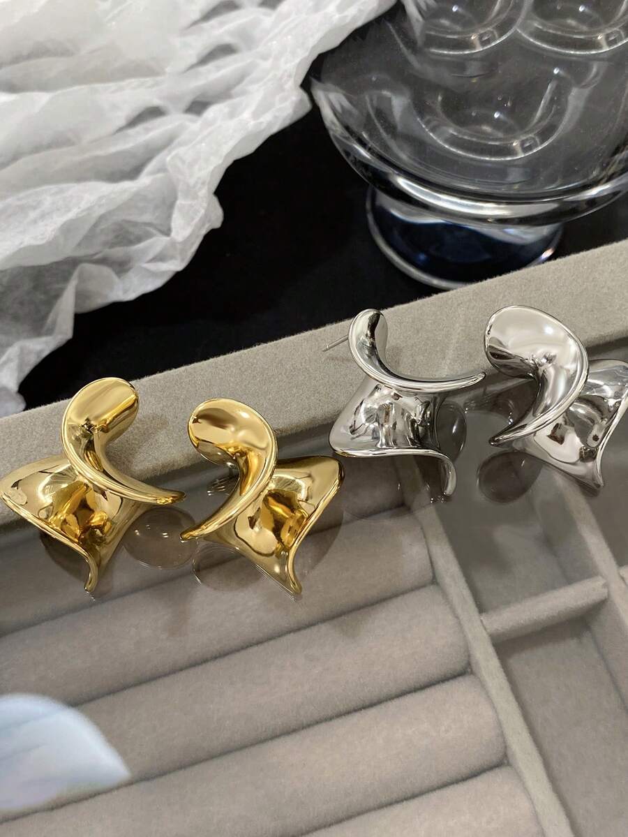 一对简约别致的立体螺旋耳环，时尚珠宝礼品，适合派对、通勤或作为节日礼物、情人节礼物，男士耳环 - 彩色 - 查看 1