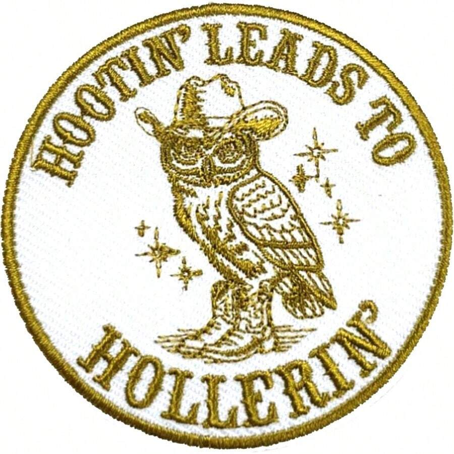 Hootin' Leads To Hollerin' Patch 3 Inches Funny Sarcastic Owl Western Cowboy Country Iron On/Sew On Embroidery Fabric Applique Patches Trucker Hats Clothes Backpack Accessories Friends Gifts - 修補 - 查看 1