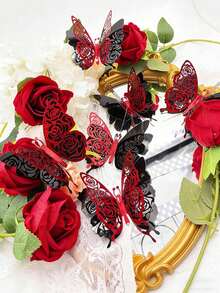 6片装3D双层蝴蝶墙贴，现代风格乙烯基PVC装饰贴纸，自粘一次性墙贴，适用于客厅、卧室、情人节、浴缸装饰