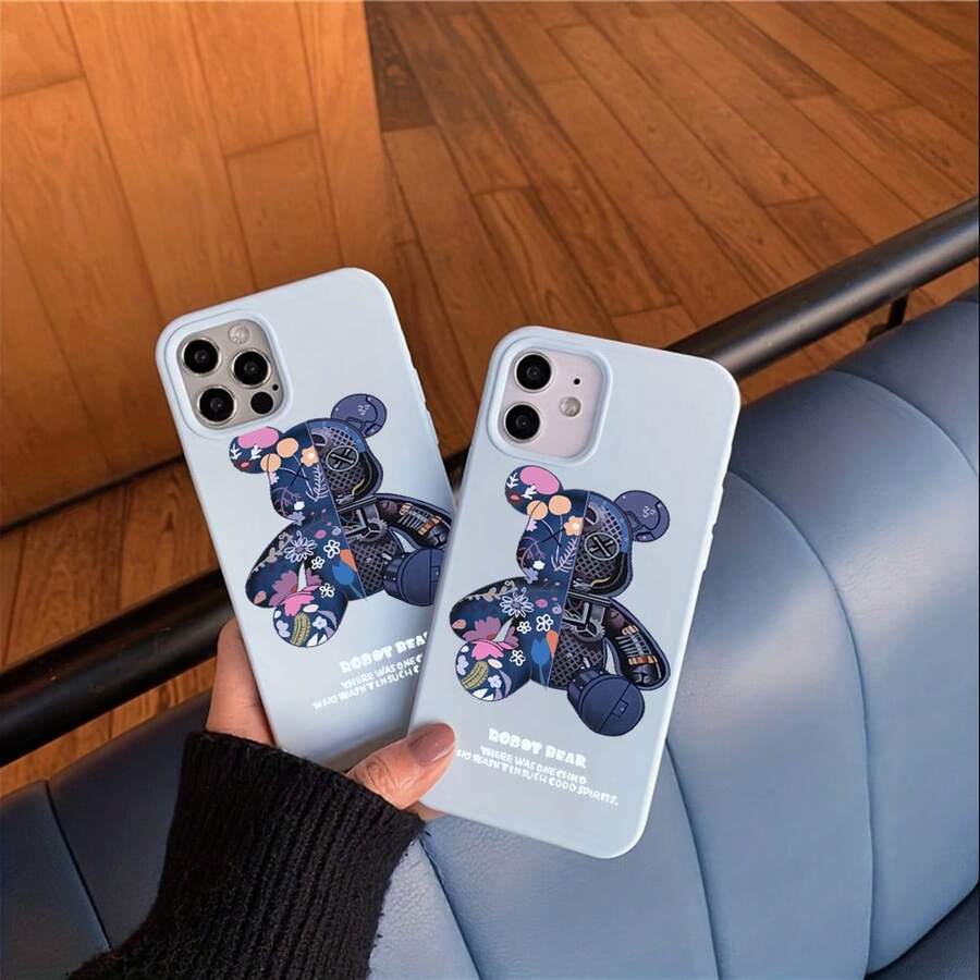 Dark-Style Mechanical Bear With Floral Pattern, Metal Gear Internal Structure Phone Case, Painted Phone Case, Highly Personalized And Creative, High-End Fashion Phone Case, Perfectly Compatible With Apple 17, 16, 15, 14, 13, 12, 17 Pro, 17 Pro Max, 17 Air And 17 Series. A Perfect Christmas Gift For Friends, Loved Ones Or Yourself. - White - View 1