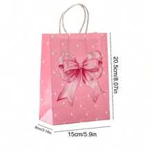 6pcs Pink Bow Theme Party Gift Bags - Elegant Paper Gift Bags With Handles, Suitable For Weddings, Bridal Showers, Birthdays And Special Occasions, Decorated With Pink Bows, Stars And Geometric Patterns, Wedding Party Favors | Dreamy Bow Design | Sturdy Handles Bags, Bridal Shower Gifts - Multicolor - View 3