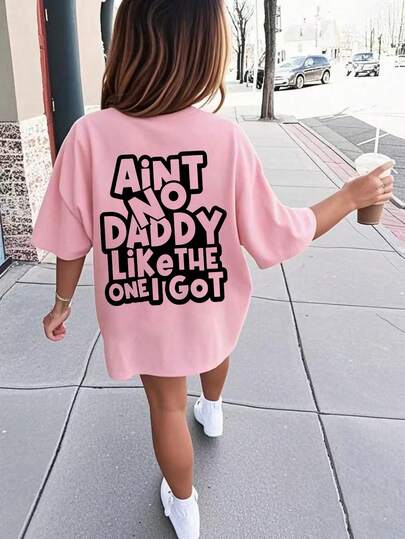 Girls & Teens' Casual Pink Graphic Print Crew Neck Short Sleeve T-Shirt, Summer Top