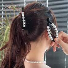 Faux Pearl & Rhinestone Banana Clip Hair Accessory, Suitable For Daily Wear, Claw Clips, Hair Slide, Hair Barrettes, Hair Accessories For Women, Head Accessories, Hairpin - Multicolor - View 2