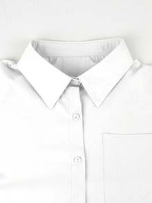 Plus Size Women's Asymmetric Hem Long Shirt, With Collar And Button Details, Dropped Shoulder Long Sleeve Top White Spring - White - View 3