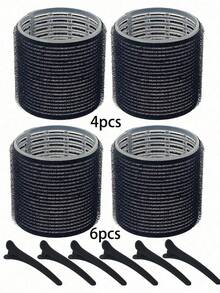 10pcs Women's Curling Hair Roller Set, Minimalist Casual Plastic Curling Hair Rollers, Sectioned For Bangs, Ends, Curling Iron, Hair Clips, Daily Styling Tools - Black - View 2