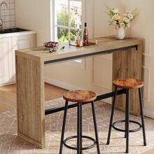LITTLE TREE 55-Inch Long Bar Table, Rectangular Counter Height Pub Table With Metal Footrest, Home Bar Unit For Kitchen, Dining Room, Bistro, Or Restaurant - 天然棕 - 查看 2