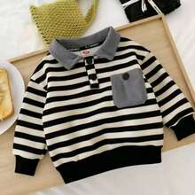 Baby Boy Thermal Lined Pullover Polo Shirt, Warm Sweatshirt For Autumn/Winter