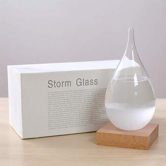 Storm Glass Weather Predictor, Weather Station Weather Forecaster With Wood Base, Creative Crystal Glass Bottle For Home & Office Decoration