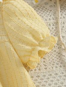 女童A字连衣裙，撞色荷叶边领灯笼袖连衣裙，适合日常外出/户外休闲度假/公主风，夏季 - 黃色 - 查看 6