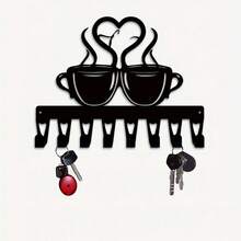 CIFbuy 1 Piece Of Retro Coffee Bean And Heart Shaped Wall Mounted Key Holder - Metal Wall Mounted Key Storage Rack With 8 Hooks, Iron Foyer Decoration, Suitable For Room Decor,Wall Decor,Home Decor - Multicolor - View 2