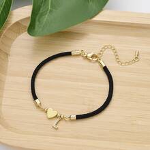 1pc Fashionable Minimalist Letter Detail Heart Shaped Adjustable Bracelet Suitable As Birthday Gift, Date & Daily Accessory For Men, Women, Couple Or Best Friends Valentines,Mom,Mother,Mother's Day,Gift - Letter - View 4