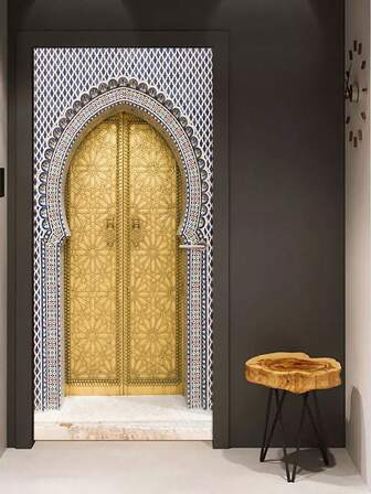 1 pièce Carreaux décoratifs suspendus, Sticker de porte à motif occidental 3D, Papier peint autocollant pour porte, Mural de porte amovible et imperméable, Pour chambre, salon, salle de bain, décoration de porte, 77 x 200 cm, Décoration d'intérieur