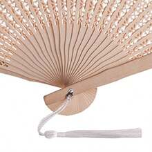 50 Sets Wooden Hand Fan Wood Handheld Folding Fans With Organza Bags And Thank You Tag And Tassels Wedding Party Favors - 如圖 - 查看 6
