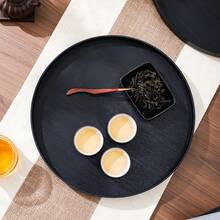 1/2 khay nhựa tròn chống trượt, khay phục vụ thức ăn tự chọn có viền nâng cao giống gỗ, thích hợp cho thức ăn, đồ uống, cà phê và trà, dùng trong nhà bếp, tiệc tùng, nhà hàng, quán bar, khách sạn, trang trí ngày lễ. - màu đen - Xem 5
