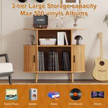 Mid Century Modern Record Player Stand With Storage - Vinyl Record Storage Cabinet & Media Console Holds 300+ Records, Turntable Stand For Bedroom Living Room - 小自然 - 查看 5