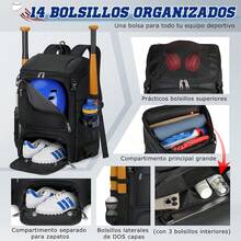 RAINSMORE Mochila Béisbol Hombre Ligera para Softball con Doble Alenamiento de Cascos, Compartimento de Zapatos y Gancho para Valla Mochilas de Béisbol para Equipamiento y Viajes Adultos y Jóvenes - negro - Ver 3