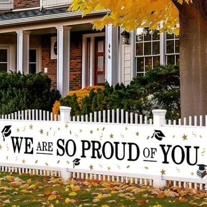 1pc, Large We Are So Proud Of You Banner, Party Supplies Decoration, Congratulations Banner, Graduation Decoration Black And White Gold, Outdoor Indoor