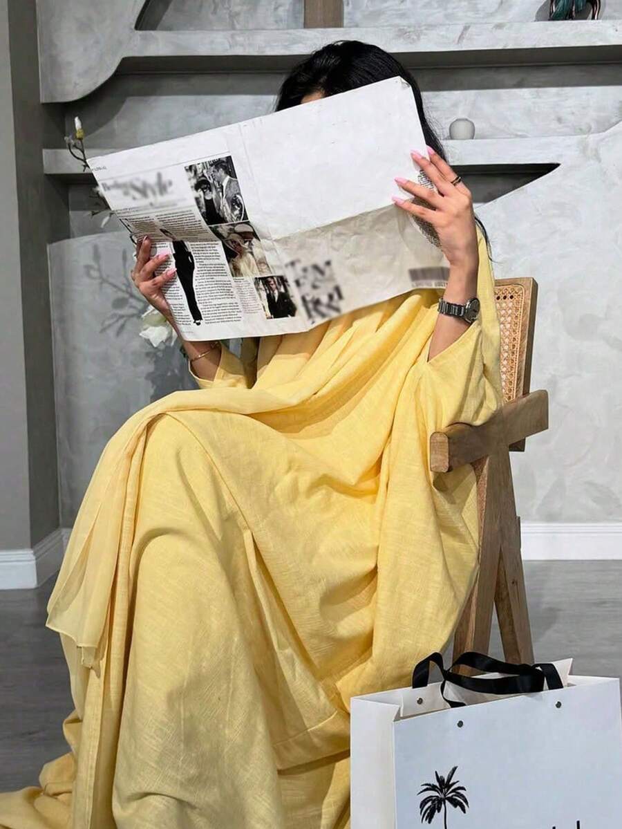 1pc Women's Lightweight Breathable Yellow Batwing Sleeve Robe, Simple Elegant Design Fall - Yellow - View 1