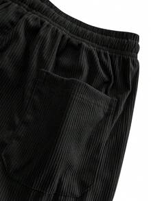 Men's Corduroy Casual Sweatpants, Solid Color With Drawstring And Pockets, Soft And Comfortable Fabric, Suitable For Daily Casual Activities, Spring/Autumn - 黑色 - 查看 10