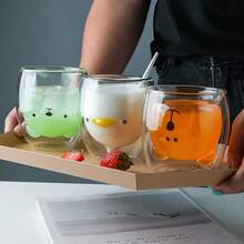 1个可爱小熊马克杯，双层中空玻璃浓缩咖啡杯，卡哇伊杯，咖啡杯，茶杯，拿铁牛奶杯，卡布奇诺，美式咖啡，茶，饮料，情人节 - 無色 - 查看 2