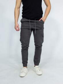 SAINT ELIAN Men's Colorful Cargo Pants With Elastic Waistband, Jogger Style With Side Pockets - GRAFITE - View 3