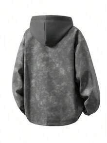 Warm Casual PU Leather Jacket - Men's Fall Winter Fake Two-Piece Hooded Loose Hip Street Outerwear - Xám - Xem 2