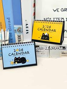 Calendario 2026, Encantador calendario de escritorio con ilustraciones lindas, Calendario de escritorio/Calendario de escritorio, 12 patrones exquisitos diferentes, Planificador mensual de 12 meses, Organizador de escritorio - Calendario del gato rosa - Ver 2