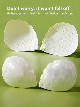 1pc Skin-Colored Lace Invisible Push-Up Sticky Bra, Randomly Comes With Clear Straps