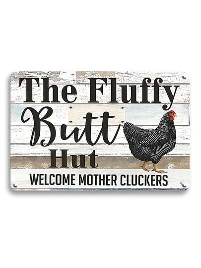 2D Flat, 1pc Fluffy Chick Metal Tin Sign, Vintage Henhouse Wall Plaque, Wall Art Decor For Farm, Home, Farmhouse, Chicken House, Grange, Henhouse, Barton, Home Decor, Wall Hanging Poster, 8x12inch