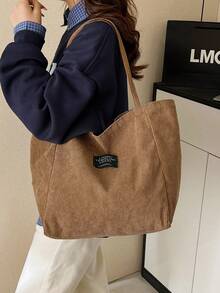 1 chiếc túi xách tay gấp gọn tối giản, chất liệu nhung kẻ trơn, dung tích lớn, thích hợp cho cả nam và nữ sử dụng hàng ngày. - Màu Mù tạt vàng - Xem 3