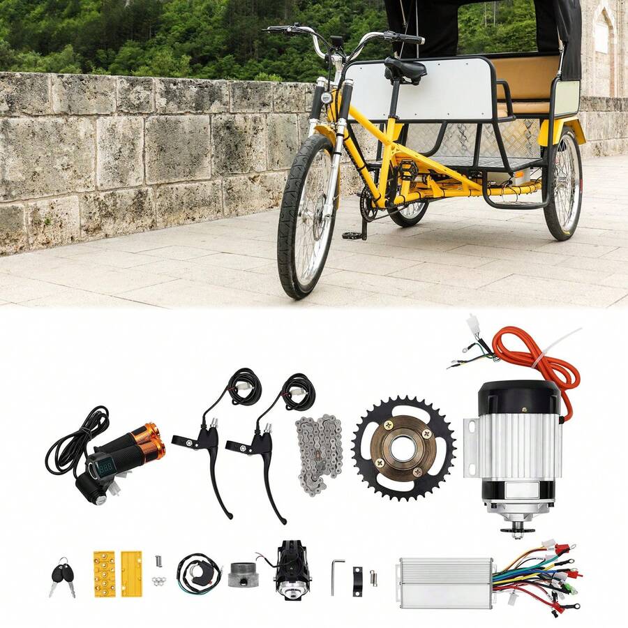 SanBouSi Electric Tricycle Motor Brushless Geared Motor Bicycle Conversion Kit Motor Controller For Tricycle Rickshaw Three-Wheeled Bike, DIY Part (750W 48V) - Đen và Bạc - Xem 1
