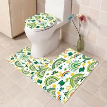 1pc/4pcs St. Patrick's Day Rainbow Lucky Element Shower Curtain Set, Includes Leprechaun, Hat, Beer, Clover, Gold Pot Elements Shower Curtain Set, Bathroom Divider Shower Curtain With Hooks, Anti-Slip Bathroom Mat Carpet, U-Shaped Toilet Mat, Toilet Seat Cover, Holiday Party Home Bathroom Accessories 4-Piece Shower Curtain Set - Multicolor - View 5
