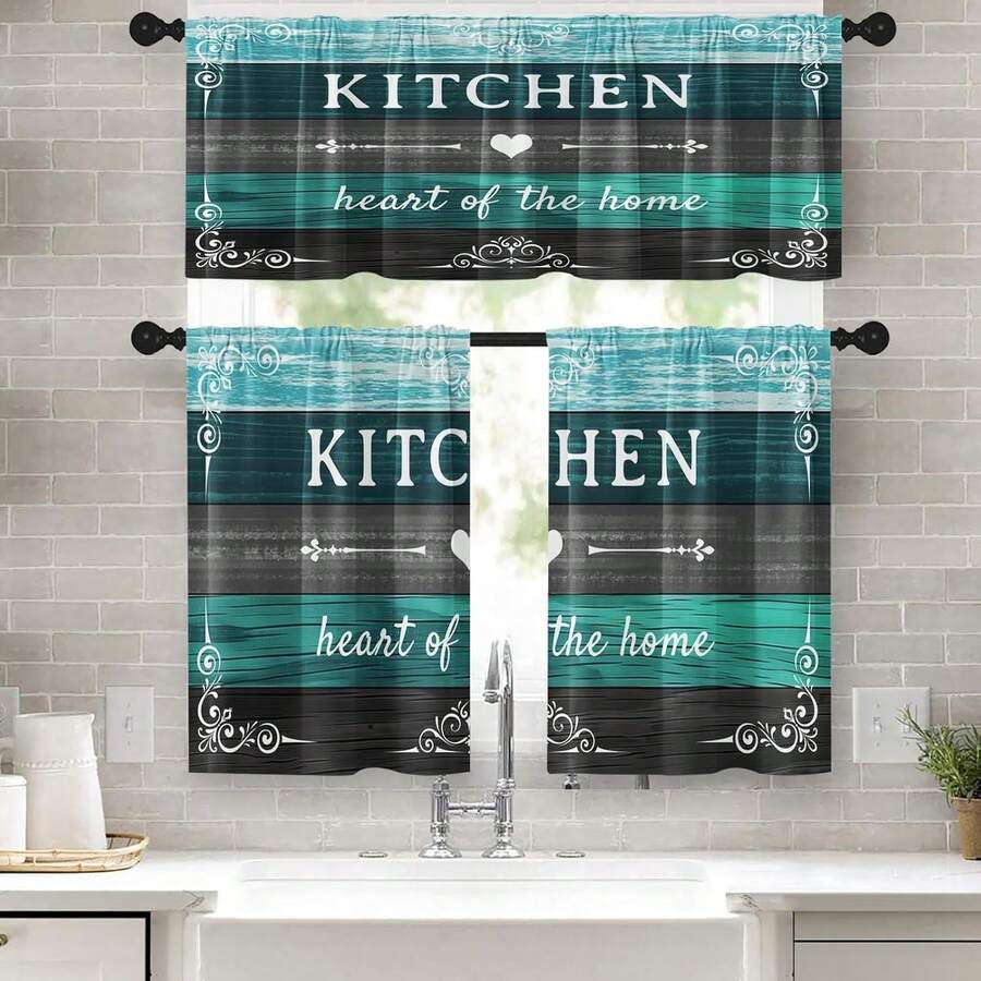 1Pc 60"X18"/ 2Pcs 28" X 40" Farmhouse Rustic Kitchen Window Curtains Valance, Teal Turquoise Grey Rod Pocket Short Tier Curtain For Bathroom, Wooden Vintage Small Cafe Drapes For Kitchen Decor, Home Decor, Farmhouse Home Decor - trắng - Xem 1