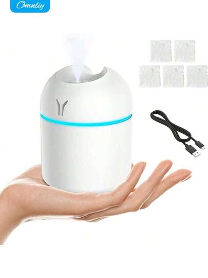 Portable Mini Humidifier, 250ML Small Humidifier, 3-In-1 Colorful Mini Humidifier + Night Light + Car Humidifier, Cool Mist Humidifier With Aroma Pads, USB Portable Humidifier For Travel