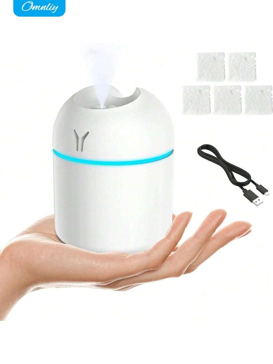 Portable Mini Humidifier, 250ML Small Humidifier, 3-In-1 Colorful Mini Humidifier + Night Light + Car Humidifier, Cool Mist Humidifier With Aroma Pads, USB Portable Humidifier For Travel - trắng - Xem 1