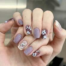 4 Boxes 96Pcs Short Squoval Press On Nails 24PCS Lavender Mirror Orchid French Press On Nails, European Square Oval False Nails, Skin-Brightening & Gentle Romantic Fake Nails For Women & Girls, Ready-To-Wear For Wedding, Date, Spring Summer Party.Nails Kit,Stiletto Press On Nails,Christmas Nails Press On,Nail Set,Nail Art,Valentines. - 紫色368 - 查看 9
