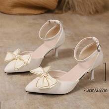 Zapatos de tacón alto Novedad: delicados zapatos planos de tacón de aguja hueco con diseño exclusivo, lazo de mariposa y tiras para mujer. Zapatos de tacón alto con punta afilada y detalle de lazo, ideales para combinar con vestidos. Zapatos de tacón alto con tiras para mujer. - Beis - Ver 5