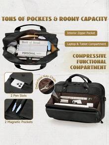 NEWHEY 男士笔记本电脑包 PU 皮革斜挎包 15.6 英寸公文包 复古电脑手提包 商务办公 - 彩色 - 查看 4